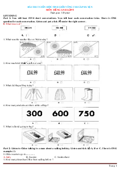 Đề chọn HSG Tiếng Anh 8 cấp huyện có đáp án