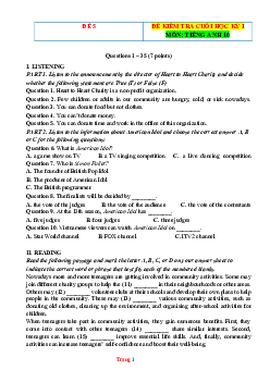 Đề thi học kỳ 1 Tiếng Anh 10 global success - Đề 5 (có đáp án)