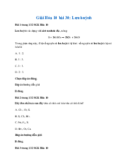 Giải Hóa 10 Bài 30: Lưu huỳnh