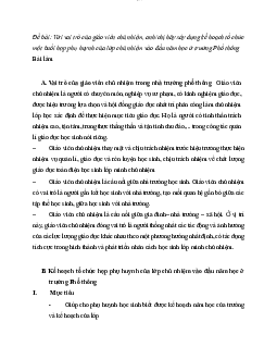 Đề bài: Với vai trò của giáo viên chủ nhiệm, anh/chị hãy xây dựng kế hoạch tổ chức một buổi họp phụ huynh của lớp chủ nhiệm vào đầu năm học ở trường Phổ thông