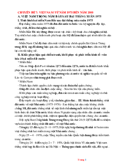 Chuyên Đề Bồi Dưỡng HSG Lịch Sử 9: Việt Nam Từ Năm 1975 Đến Năm 2000