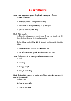 Trắc nghiệm Kinh tế và Pháp luật 10 Bài 3: Thị trường | Kết nối tri thức