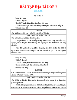 TOP 350 câu trắc nghiệm và tự luận Địa Lí 7 cả năm (có đáp án)