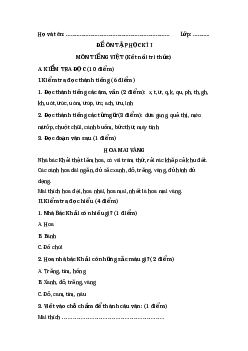 Đề thi học kì 1 lớp 1 môn Tiếng Việt sách Kết nối tri thức - Đề 1
