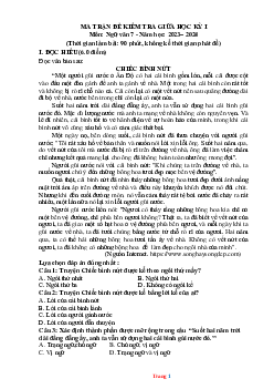 Đề kiểm tra giữa học kì 1 văn lớp 7 kết nối chi thức ( có đáp án và ma trận )