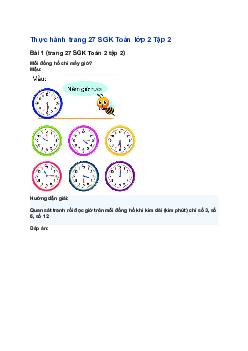 Giải SGK Toán lớp 2 trang 27, 28, 29, 30 Giờ, phút, xem đồng hồ| Chân trời sáng tạo