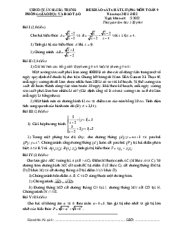 Đề khảo sát Toán 9 năm 2021 – 2022 phòng GD&ĐT Hai Bà Trưng – Hà Nội