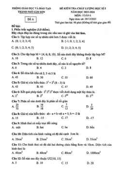 Đề học kì 1 Toán 6 năm 2023 – 2024 phòng GD&ĐT Sầm Sơn – Thanh Hóa
