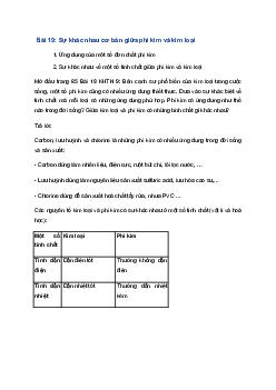 Giải Khoa học tự nhiên 9 Chân trời sáng tạo Bài 19: Sự khác nhau cơ bản giữa phi kim và kim loại