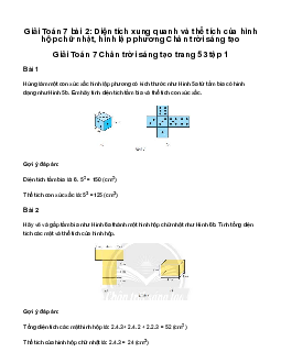 Giải Toán lớp 7 bài 2: Diện tích xung quanh và thể tích của hình hộp chữ nhật, hình lập phương | Chân trời sáng tạo