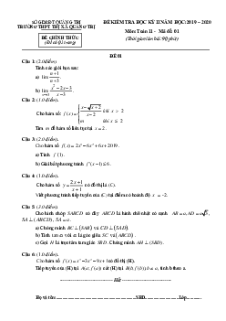 Đề thi học kỳ 2 Toán 11 năm học 2019 – 2020 trường THPT thị xã Quảng Trị