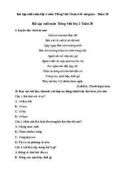 Bài tập cuối tuần lớp 2 môn Tiếng Việt Chân trời sáng tạo - Tuần 29