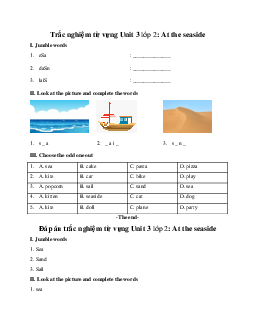 Trắc nghiệm từ vựng Unit 3 lớp 2: At the seaside Tiếng Anh 2 Global Success
