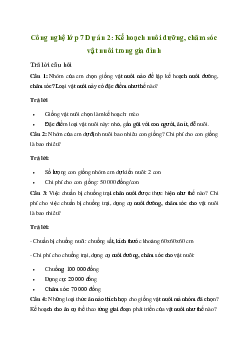 Giải Công nghệ 7 Dự án 2: Kế hoạch nuôi dưỡng, chăm sóc vật nuôi trong gia đình | Chân trời sáng tạo