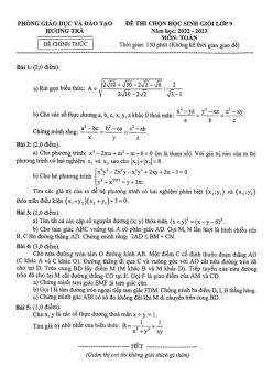 Đề học sinh giỏi Toán 9 năm 2022 – 2023 phòng GD&ĐT Hương Trà – TT Huế