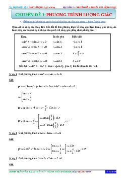 Chuyên đề hàm số lượng giác và phương trình lượng giác – Trần Văn Tài