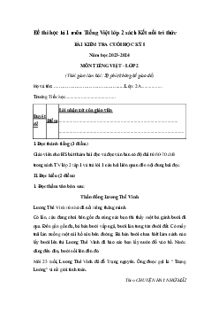 Đề thi học kì 1 môn Tiếng Việt 2 năm 2023 - 2024 sách Kết nối tri thức với cuộc sống | đề 5
