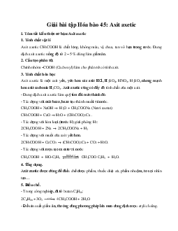 Giải Hóa 9 Bài 45: Axit axetic