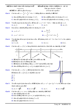 Đề kiểm tra 1 tiết Giải tích 12 chương 1 (Hàm số) trường THPT chuyên Ngoại Ngữ – Hà Nội