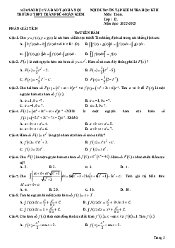 Ôn tập học kì 2 Toán 12 năm 2022 – 2023 trường THPT Trần Phú – Hà Nội