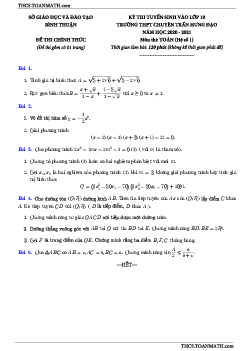 Đề thi vào 10 môn Toán (hệ số 1) năm 2020 – 2021 trường chuyên Trần Hưng Đạo – Bình Thuận