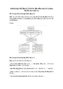 Giải bài tập SBT Địa Lý 12 bài 16: Đặc điểm dân số và phân bố dân cư ở nước ta