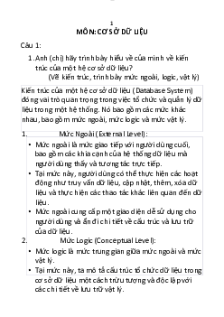 Hướng dẫn ôn tập môn Cơ sở dữ liệu | Trường Đại học Kinh tế và Quản trị Kinh doanh, Đại học Thái Nguyên