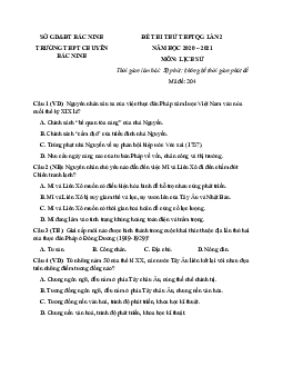Đề thi thử THPT Quốc Gia 2021 môn Sử trường chuyên Bắc Ninh lần 2 có đáp án chi tiết