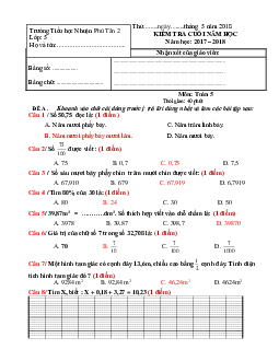 Đề thi học kì 2 môn Toán lớp 5 trường Tiểu học Nhuận Phú Tân, Bến Tre năm 2017 - 2018