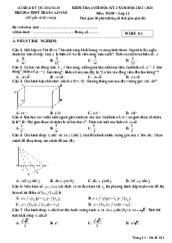 Đề cuối học kỳ 2 Toán 11 năm 2023 – 2024 trường THPT Trần Cao Vân – Quảng Nam