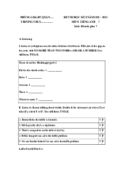 Đề thi học kì 2 môn Tiếng Anh 7 năm 2022 - 2023 sách Chân trời sáng tạo - Đề 1
