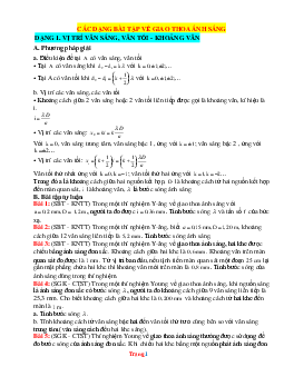 Các Dạng Bài Tập Về Giao Thoa Ánh Sáng Vật Lí 11 Giải Chi Tiết