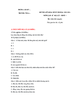 Đề thi giữa học kì 2 môn Lịch sử - Địa lí 7 năm 2023 - 2024 sách Chân trời sáng tạo - Đề 2