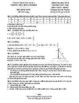 Đề thi HK2 Toán 7 năm 2019 – 2020 trường THCS Đoàn Thị Điểm – TP HCM