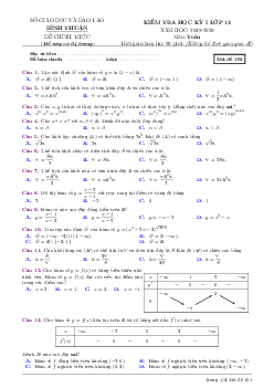 Đề thi HK1 Toán 12 năm học 2019 – 2020 sở GD&ĐT Bình Thuận
