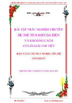 Bài tập trắc nghiệm thể tích khối đa diện và khoảng cách có lời giải chi tiết – Phạm Văn Huy Toán 12