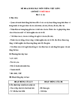 Chủ đề 7: Thể thao | Bài 3 | Giáo án Tiếng Việt 1 bộ sách Chân trời sáng tạo