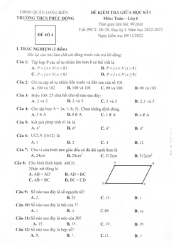 Đề giữa học kì 1 Toán 6 năm 2022 – 2023 trường THCS Phúc Đồng – Hà Nội