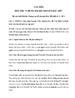 Bộ câu hỏi hội thi "Chúng em kể chuyện Bác Hồ" cấp Tiểu học