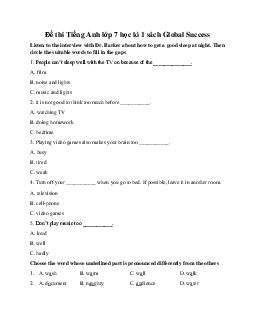 Đề thi Tiếng Anh lớp 7 học kỳ 1 | Global Success