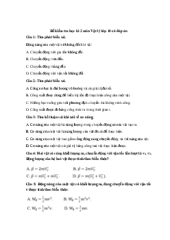 Đề kiểm tra học kì 2 môn Vật lý lớp 10 có đáp án