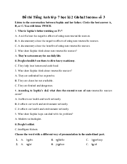 Đề thi tiếng Anh lớp 7 học kì 2 sách Global Success số 3
