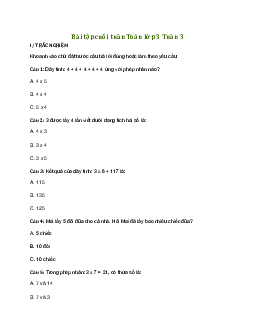 Bài tập cuối tuần lớp 3 môn Toán Kết nối tri thức - Tuần 3