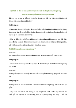 Giải Sinh học 11 Bài 1: Khái quát về trao đổi chất và chuyển hóa năng lượng | Kết nối tri thức