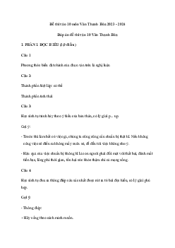 Đề thi vào 10 môn Ngữ văn năm 2023 - 2024 sở GD&ĐT Thanh Hóa