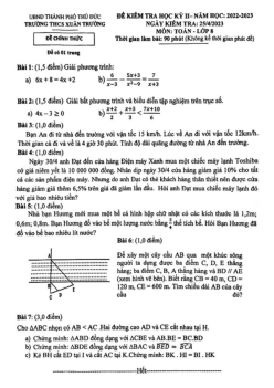 Đề học kỳ 2 Toán 8 năm 2022 – 2023 trường THCS Xuân Trường – TP HCM