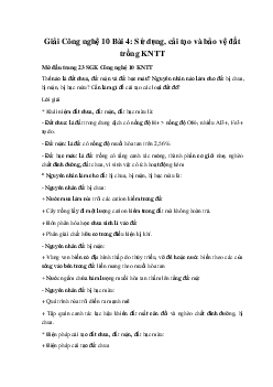 Giải Công nghệ 10 Bài 4: Sử dụng, cải tạo và bảo vệ đất trồng KNTT
