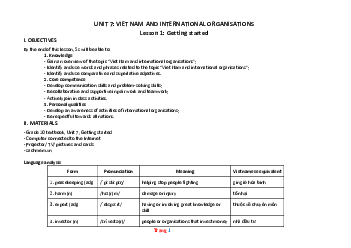 Giáo án Tiếng Anh 10 global unit 7 Viet Nam and international organisations