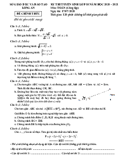 Đề tuyển sinh lớp 10 THPT môn Toán năm 2020 – 2021 sở GD&ĐT Long An