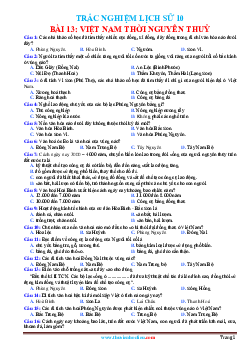 Trắc nghiệm Lịch Sử 10 Bài 13: Việt Nam thời nguyên thủy (có đáp án)